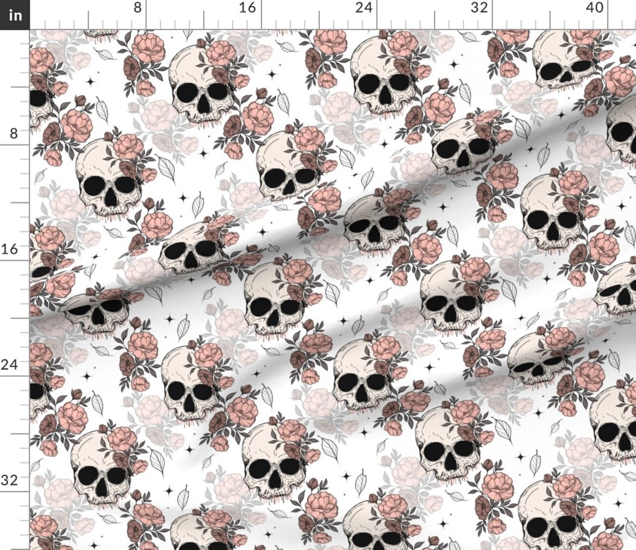 Various Fabrics by the Yard or Fat Quarter Gothic Floral Skull Skeleton Botanical Flowers Modern Tattoo Pink Roses Custom Printed Fabric by Spoonflower